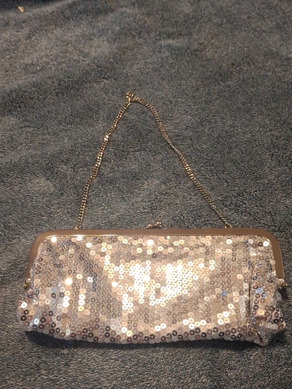 LOFT Silver Sequin Chain Clutch
